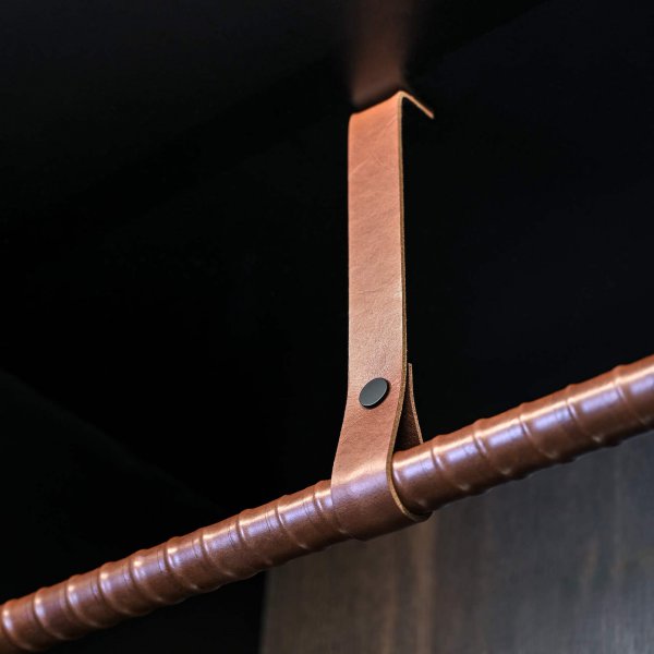 Leather strap for clothes rod